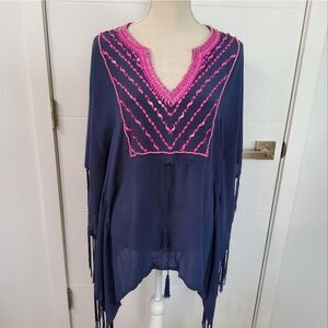TAJ by Sabrina Crippa Beaded Silk Blouse Size L